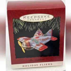 Vintage 1993 Hallmark Cards Ornament Tin Airplane Holiday Fliers